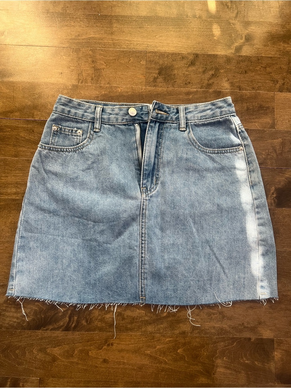 Washed Blue Denim Mini Skirt